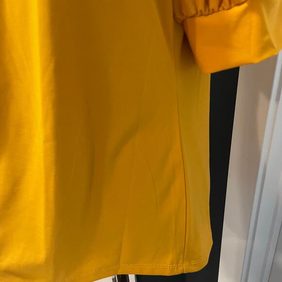 NY Collections blouse women's Large yellow mustard pleated front puffy S/L - Picture 11 of 13